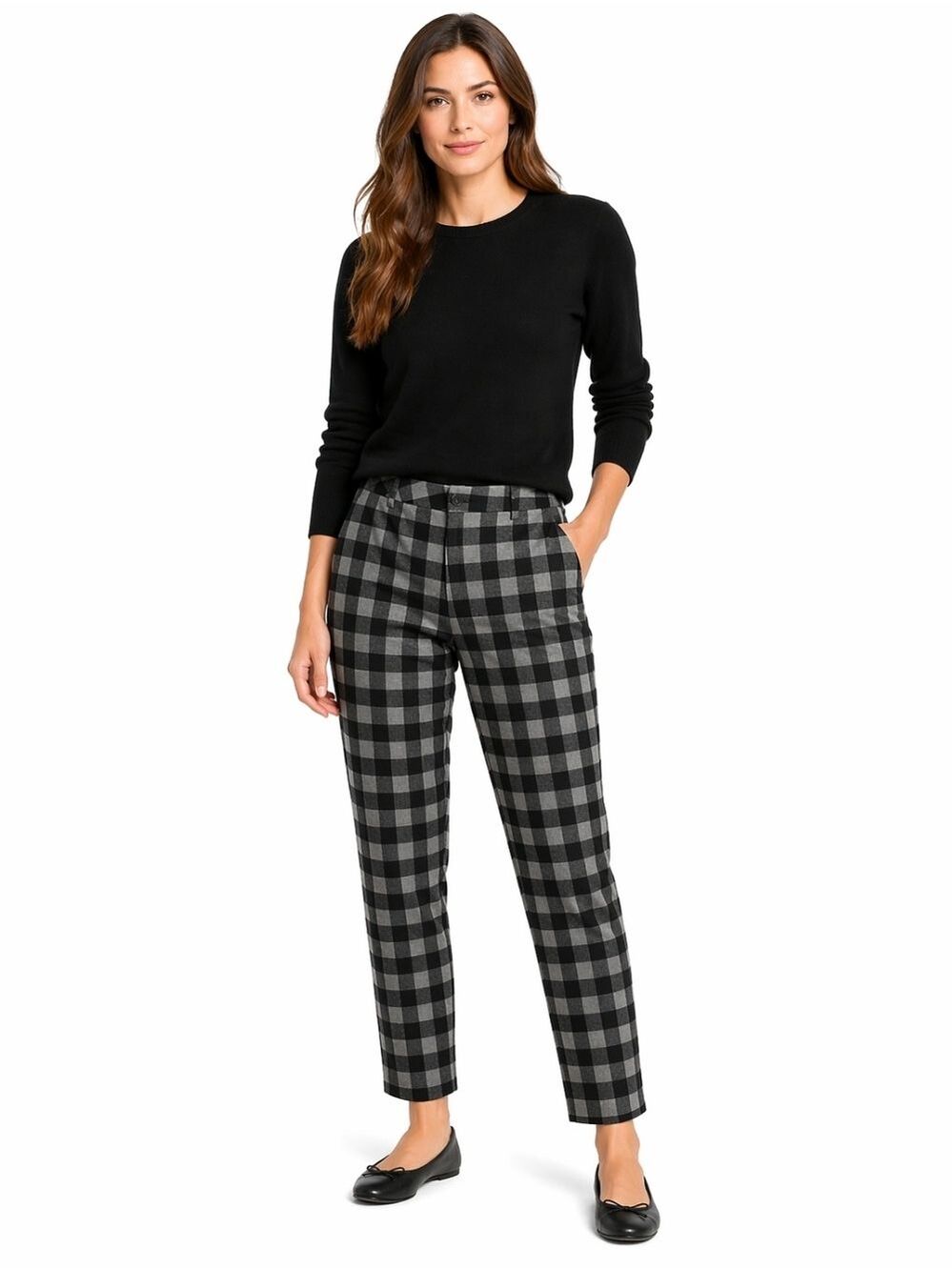 TRIBE Black and Gray Gingham Check Print Pull On Pant Size Medium NWT